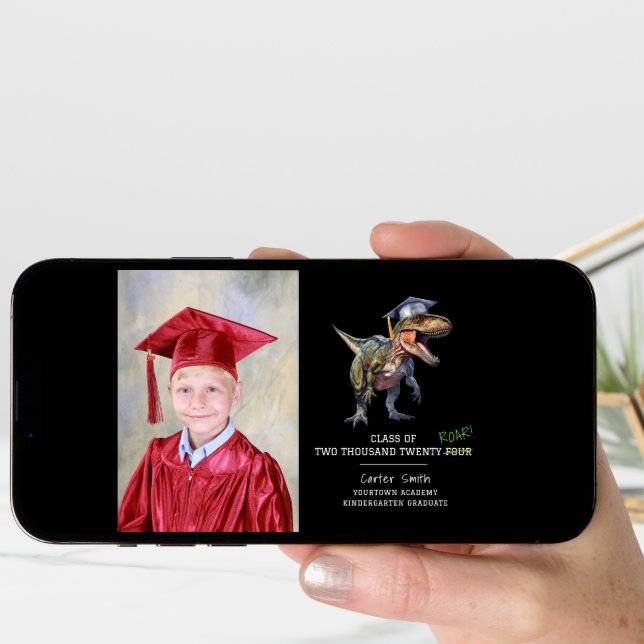 Roar Class of 2024 Dinosaur Graduation Photo Black Card (Front Digital)