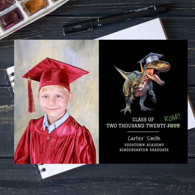 Roar Class of 2024 Dinosaur Graduation Photo Black Card (Creator Uploaded)
