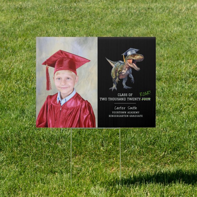 Roar Class of 2024 Dinosaur Graduation Photo Black Sign (Insitu)