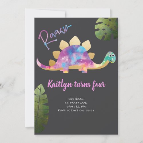 Roar Cute Abstract Pink Dinosaur Invitation