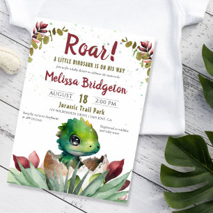 Roar Cute Dinosaur Baby Boy Watercolor Shower Invitation