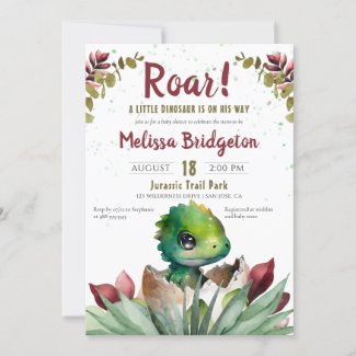 Roar Cute Dinosaur Baby Boy Watercolor Shower