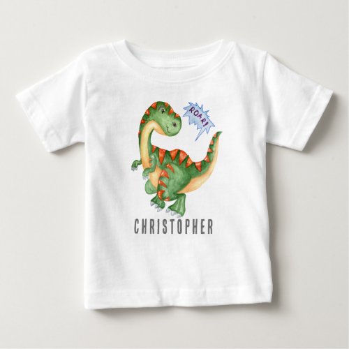 ROAR Cute Green Dinosaur Boys Baby T_Shirt
