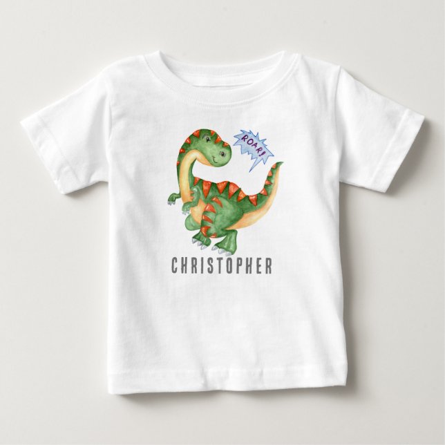 ROAR Cute Green Dinosaur Boys Baby T-Shirt (Front)