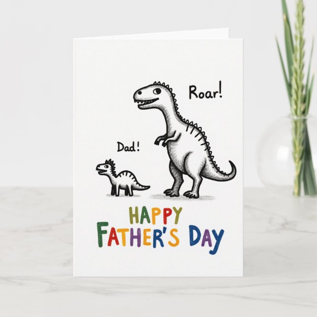 Roar Dad Fathers Day Drawing Card (Front)