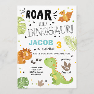 Roar Dinosaur birthday invitation Dino Party Boy