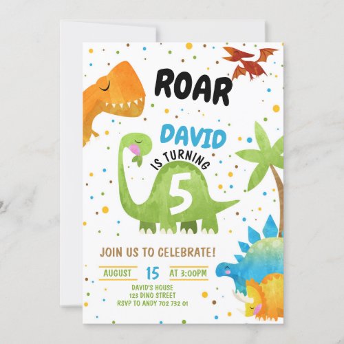 Roar Dinosaur Birthday Invitations Boy