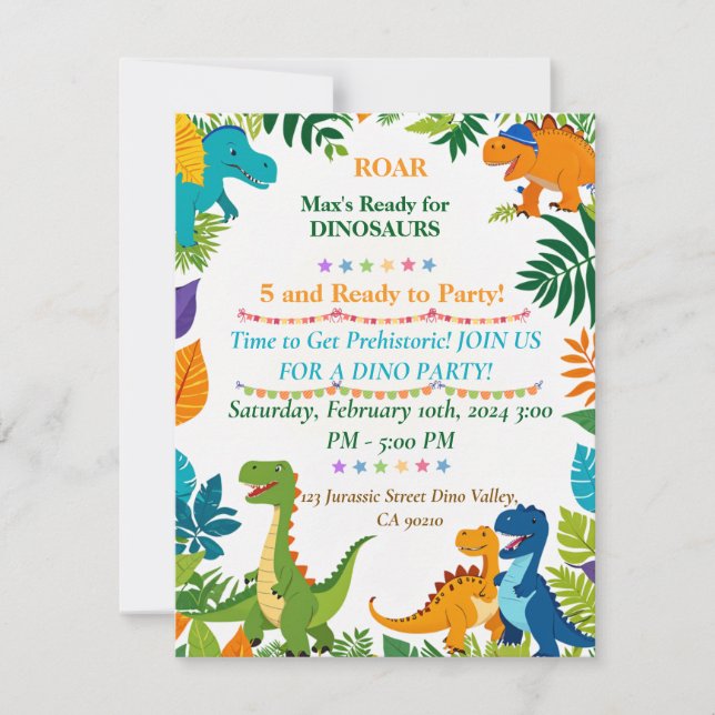 Roar Dinosaur Birthday Party Invitation (Front)