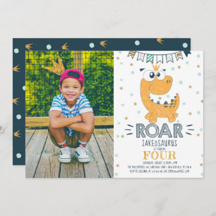 ROAR Dinosaur Birthday Photo Invitation