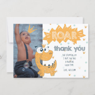 Roar Dinosaur Birthday Photo Thank You Card