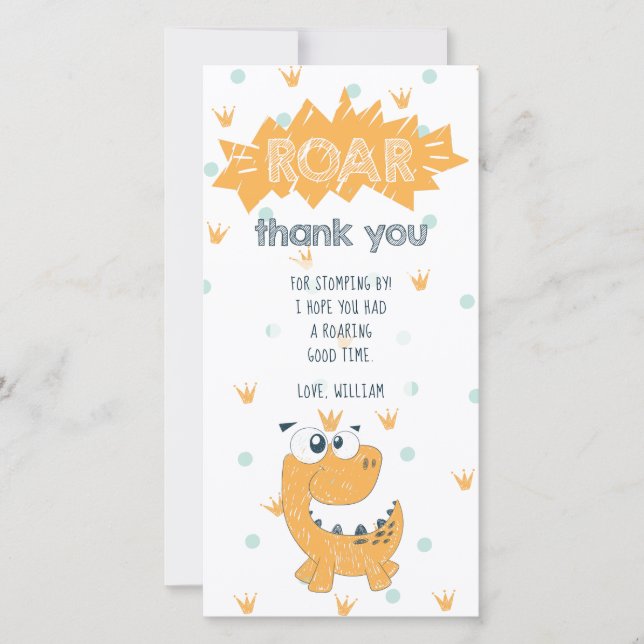 Roar Dinosaur Birthday Thank You Card (Front)