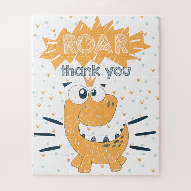 ROAR Dinosaur Birthday Thank you Favor Jigsaw Puzzle (Vertical)