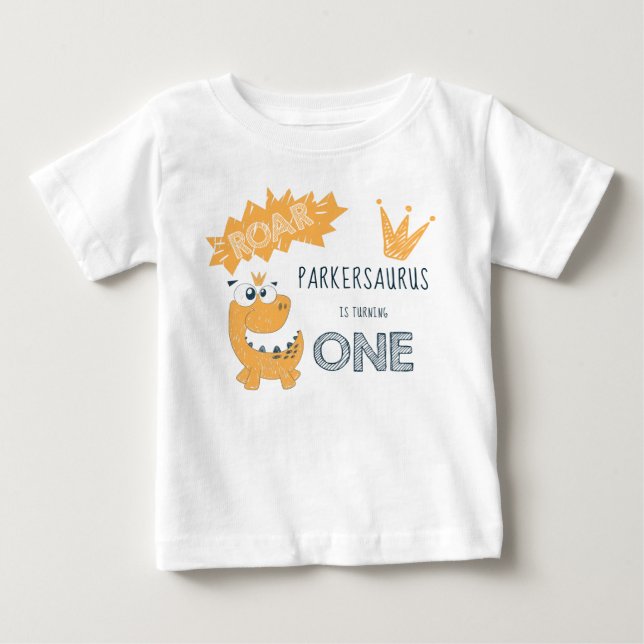 ROAR Dinosaur First Birthday Baby T-Shirt (Front)