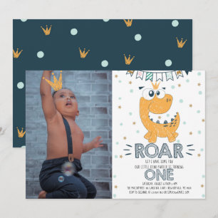 ROAR Dinosaur First Birthday Photo Invitation