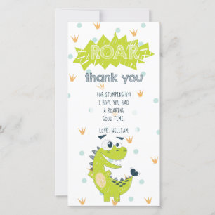 Roar Dinosaur Green Birthday Thank You Card