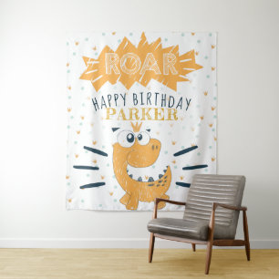 ROAR Dinosaur Happy Birthday Personalized Tapestry