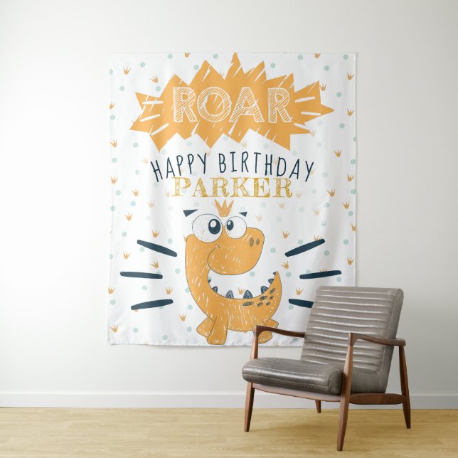 ROAR Dinosaur Happy Birthday Personalized Tapestry (In Situ)