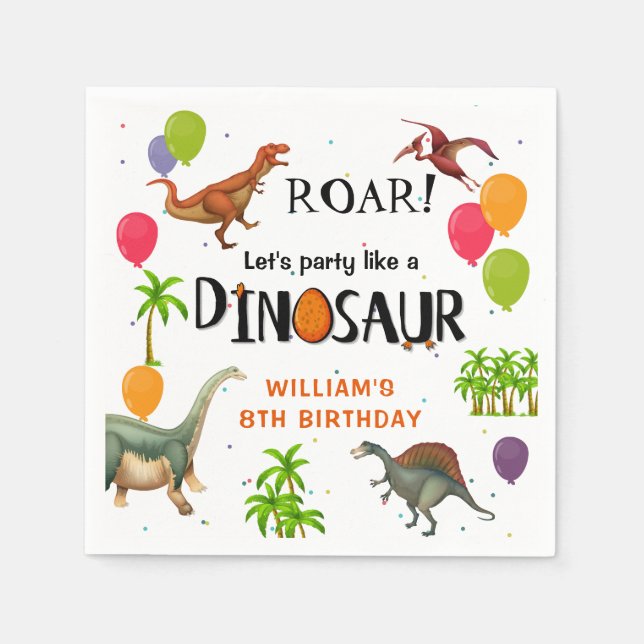 Roar Dinosaur Jungle Birthday Party Paper Napkins (Front)