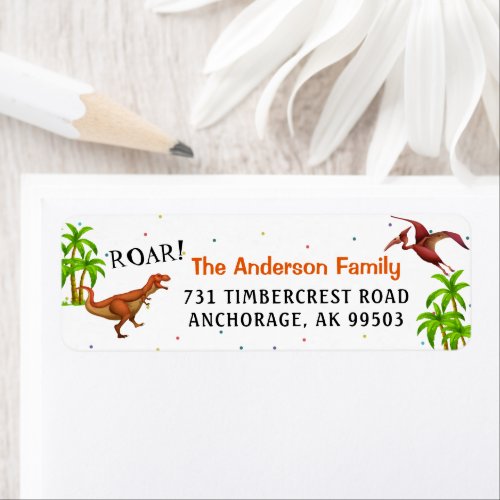 Roar Dinosaur Jungle Birthday Party Return Address Label