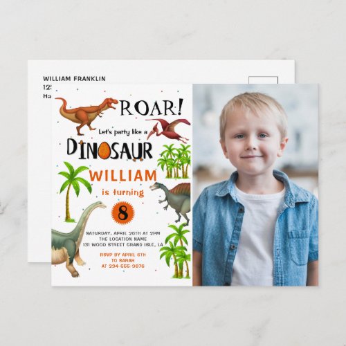 Roar Dinosaur Jungle Birthday Photo Invitation Postcard