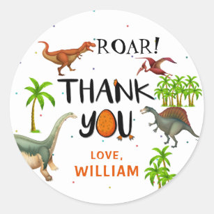 Roar Dinosaur Jungle Birthday Thank You Classic Round Sticker