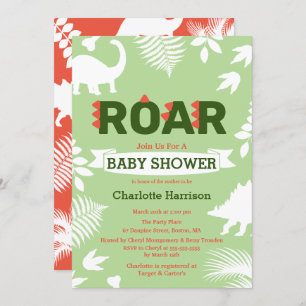 Roar Dinosaur & Jungle Foliage Baby Shower Invitation
