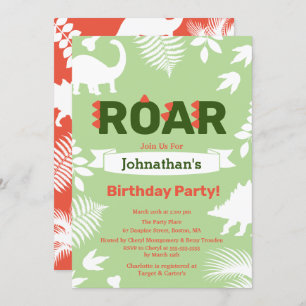 Roar Dinosaur & Jungle Foliage Birthday Invitation