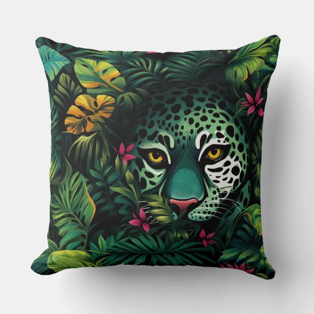 Roar & Explore Rainforest Botanical Throw Pillow (Front)