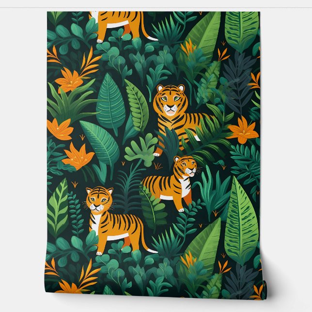 Roar & Explore Rainforest Botanical Wallpaper (Unrolling)