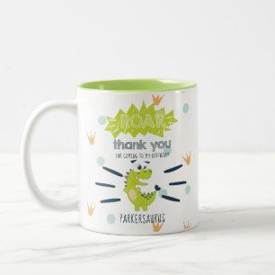 ROAR Green Dinosaur Birthday Favor Personalized Two-Tone Coffee Mug