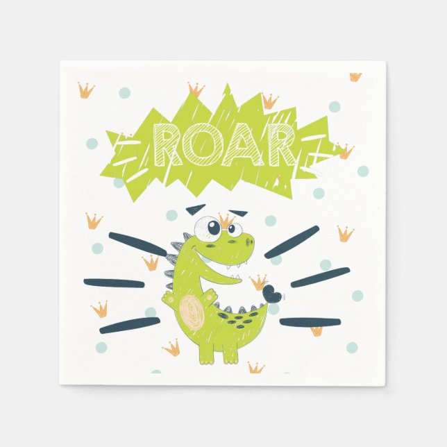 ROAR Green Dinosaur Birthday Napkins (Front)