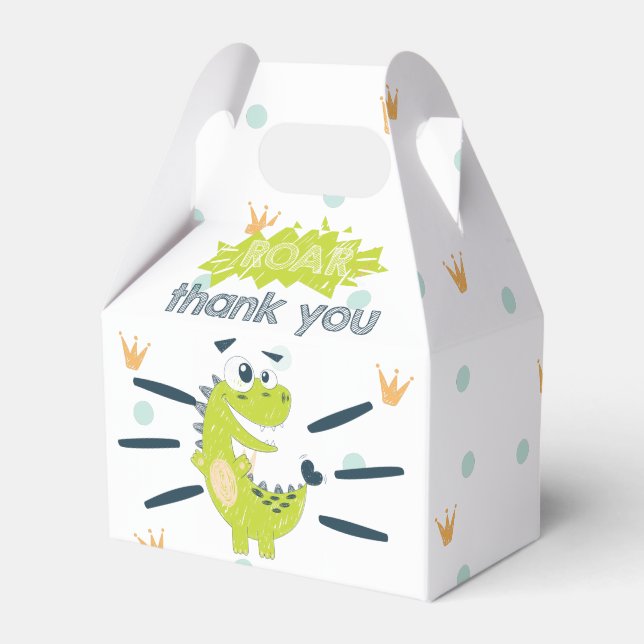 ROAR Green Dinosaur Birthday Thank you Favor Boxes (Front Side)