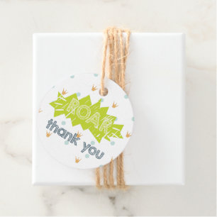 ROAR Green Dinosaur Birthday Thank you Favor Tags