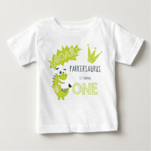 ROAR Green Dinosaur First Birthday Baby T-Shirt