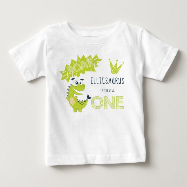 ROAR Green Dinosaur First Birthday Girl Baby T-Shirt (Front)