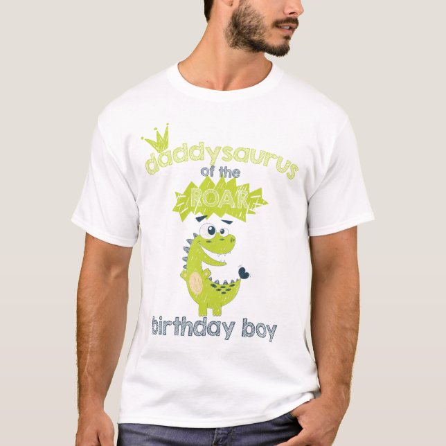 ROAR Green Personalized Dinosaur Birthday Dad T-Shirt (Front)