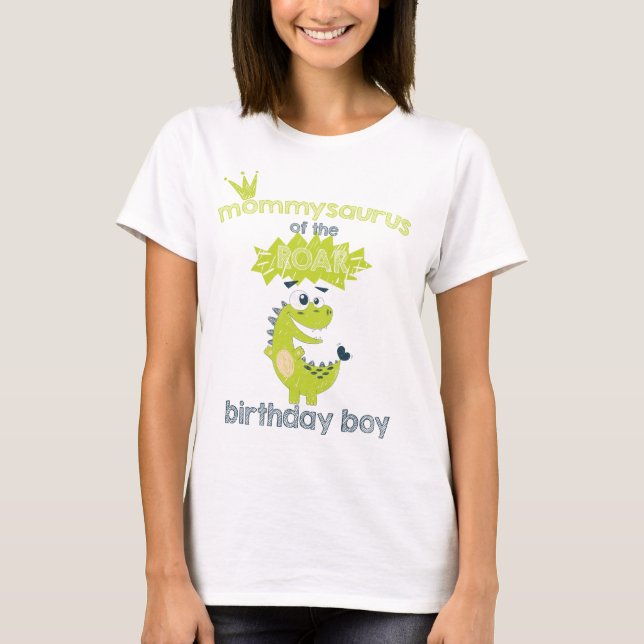 ROAR Green Personalized Dinosaur Birthday Mom T-Shirt (Front)