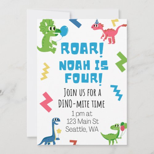 Roar I am Four Birthday Invite 