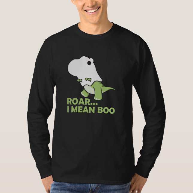 Roar I Mean Boo Cute Kawaii Halloween T-Rex Ghost T-Shirt (Front)