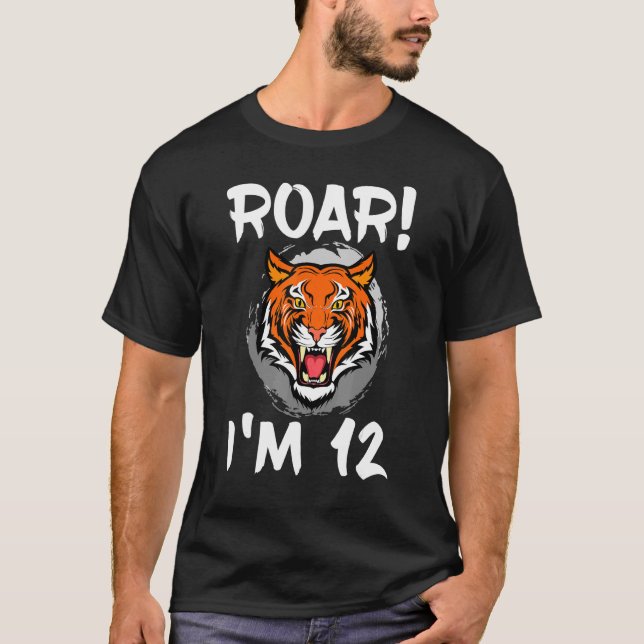 Roar I'm 12 Tiger Animal Themed Birthday Party Cel T-Shirt (Front)