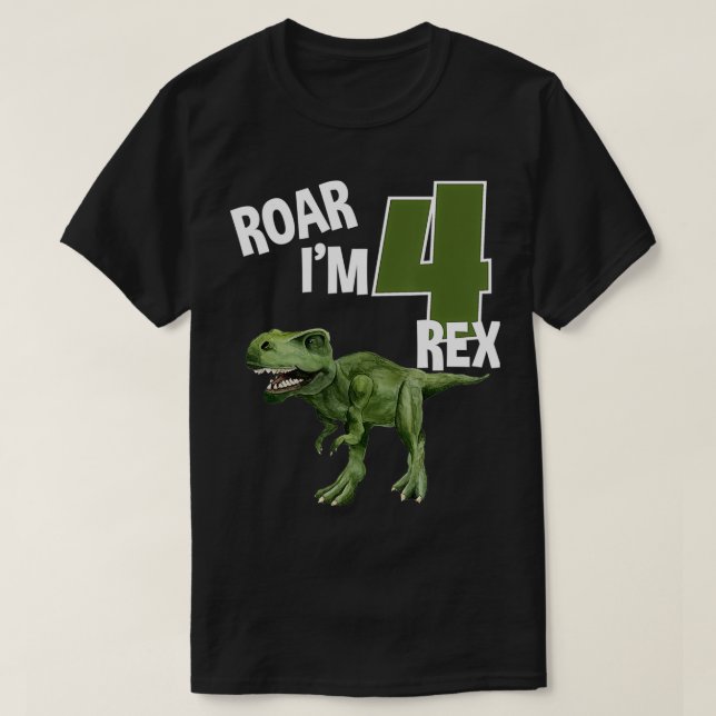 Roar I'm 4 TRe Dinosaurs Birthday Party 4 Year Old T-Shirt (Design Front)