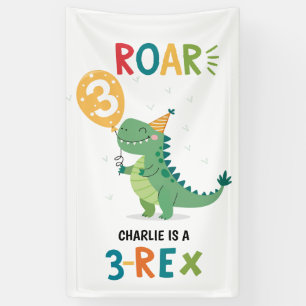 Roar I'm a 3-Rex Kids Third Birthday Party  Banner