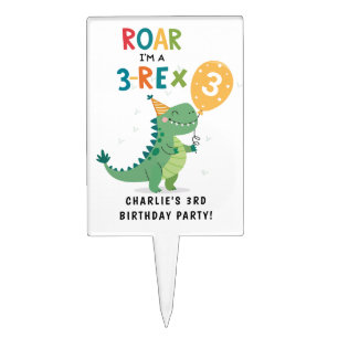 Roar I'm a 3-Rex Kids Third Birthday Party  Cake Topper