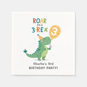 Roar I'm a 3-Rex Kids Third Birthday Party Napkins