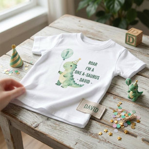 Roar I'm a One-A-Saurus First Birthday Dinosaur Baby T-Shirt