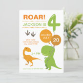Roar I'm Four Green Dinosaur Fourth Birthday Invitation (Standing Front)