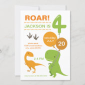 Roar I'm Four Green Dinosaur Fourth Birthday Invitation (Front)