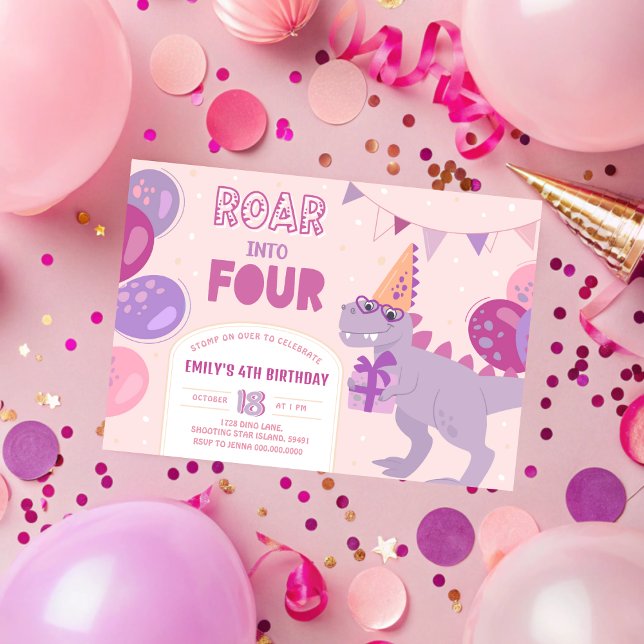 Roar Into 4 Invitations. Dinosaur Girl 4th Invitation (Roar Into 4 Invitations. Dinosaur Girl 4th Invitation
)