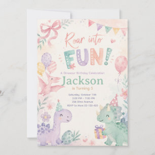 Roar Into Fun Dinosaur Invitation Editable