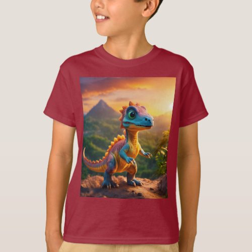 Roar into Fun Kids Dinosaur Design Print T_Shirt